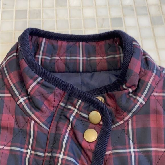 Red Plaid Quilted Petite Vest by Talbots with Corduroy Detailing - Picture 3 of 8